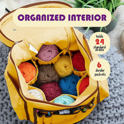 Crochet Bag Organizer – Durable Knitting Bag, Yarn Organizer for Accessories and Supplies, Canvas Yarn Holder, Crochet Carrying Case with Accessories Pouch, Storage Organizer –Mustard