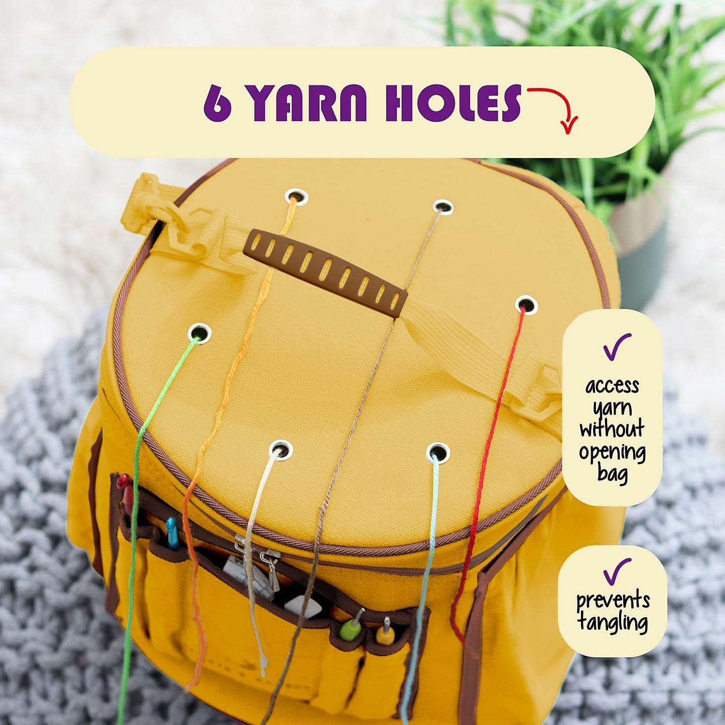 Crochet Bag Organizer – Durable Knitting Bag, Yarn Organizer for Accessories and Supplies, Canvas Yarn Holder, Crochet Carrying Case with Accessories Pouch, Storage Organizer –Mustard