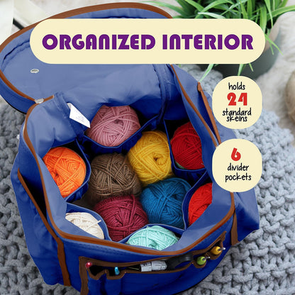 Crochet Bag Organizer – Durable Knitting Bag, Yarn Organizer for Accessories and Supplies, Canvas Yarn Holder, Crochet Carrying Case with Accessories Pouch, Storage Organizer –Mustard