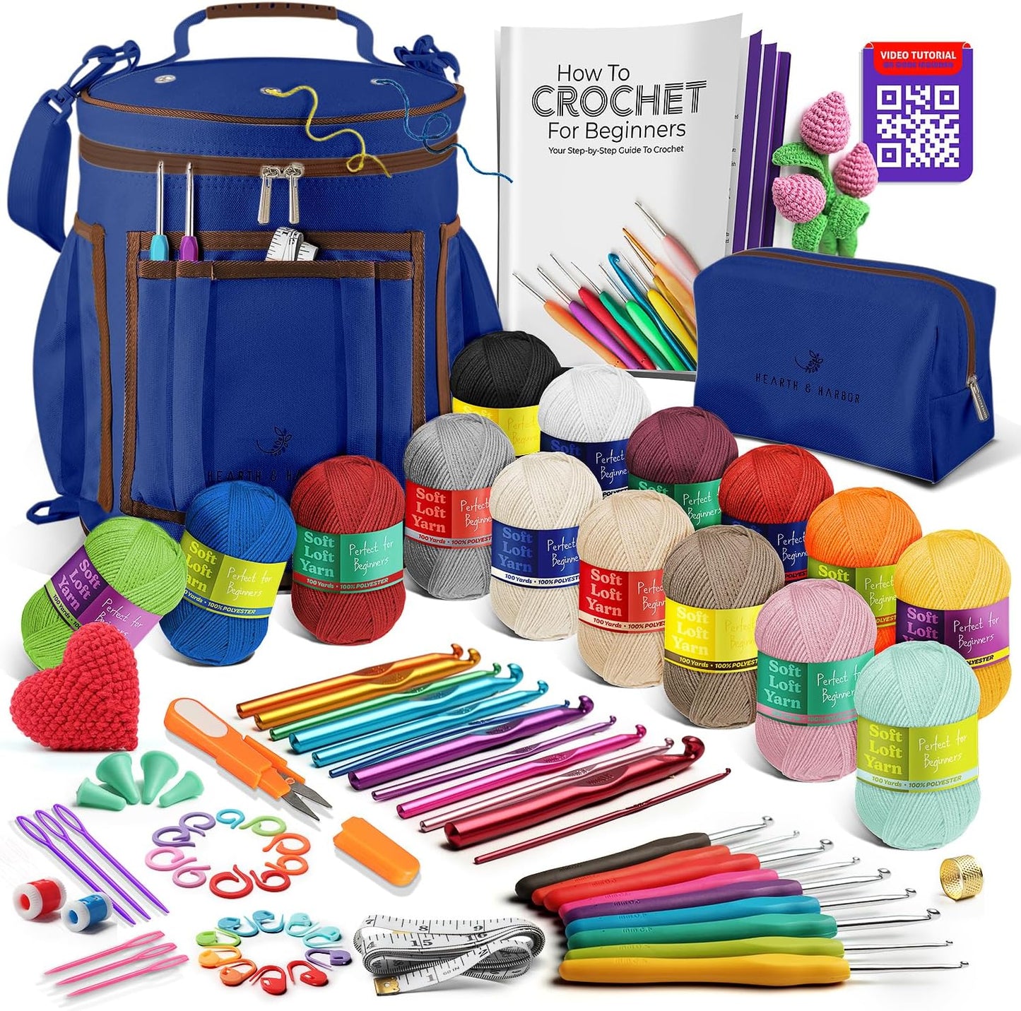 Crochet Bag Organizer – Durable Knitting Bag, Yarn Organizer for Accessories and Supplies, Canvas Yarn Holder, Crochet Carrying Case with Accessories Pouch, Storage Organizer –Mustard