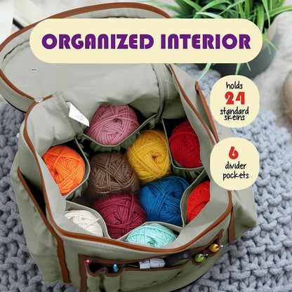 Crochet Bag Organizer – Durable Knitting Bag, Yarn Organizer for Accessories and Supplies, Canvas Yarn Holder, Crochet Carrying Case with Accessories Pouch, Storage Organizer –Mustard