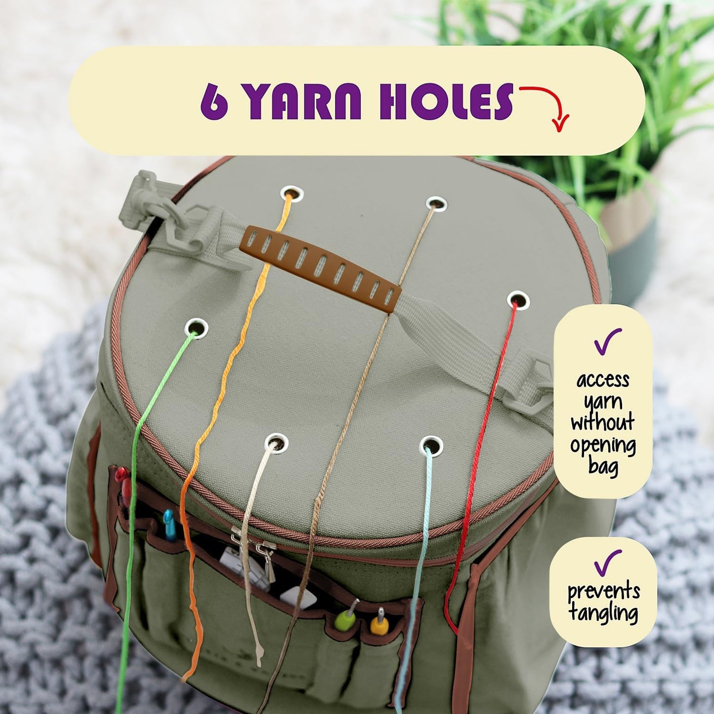 Crochet Bag Organizer – Durable Knitting Bag, Yarn Organizer for Accessories and Supplies, Canvas Yarn Holder, Crochet Carrying Case with Accessories Pouch, Storage Organizer –Mustard