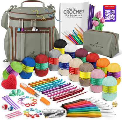 Crochet Bag Organizer – Durable Knitting Bag, Yarn Organizer for Accessories and Supplies, Canvas Yarn Holder, Crochet Carrying Case with Accessories Pouch, Storage Organizer –Mustard