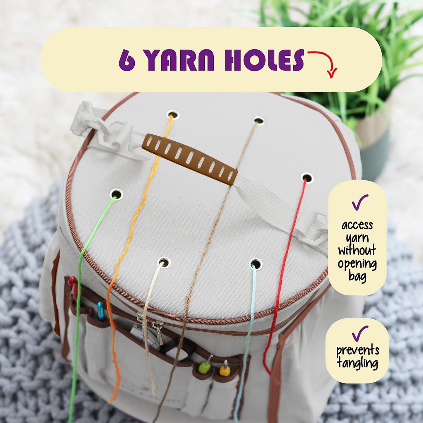Crochet Bag Organizer – Durable Knitting Bag, Yarn Organizer for Accessories and Supplies, Canvas Yarn Holder, Crochet Carrying Case with Accessories Pouch, Storage Organizer –Mustard
