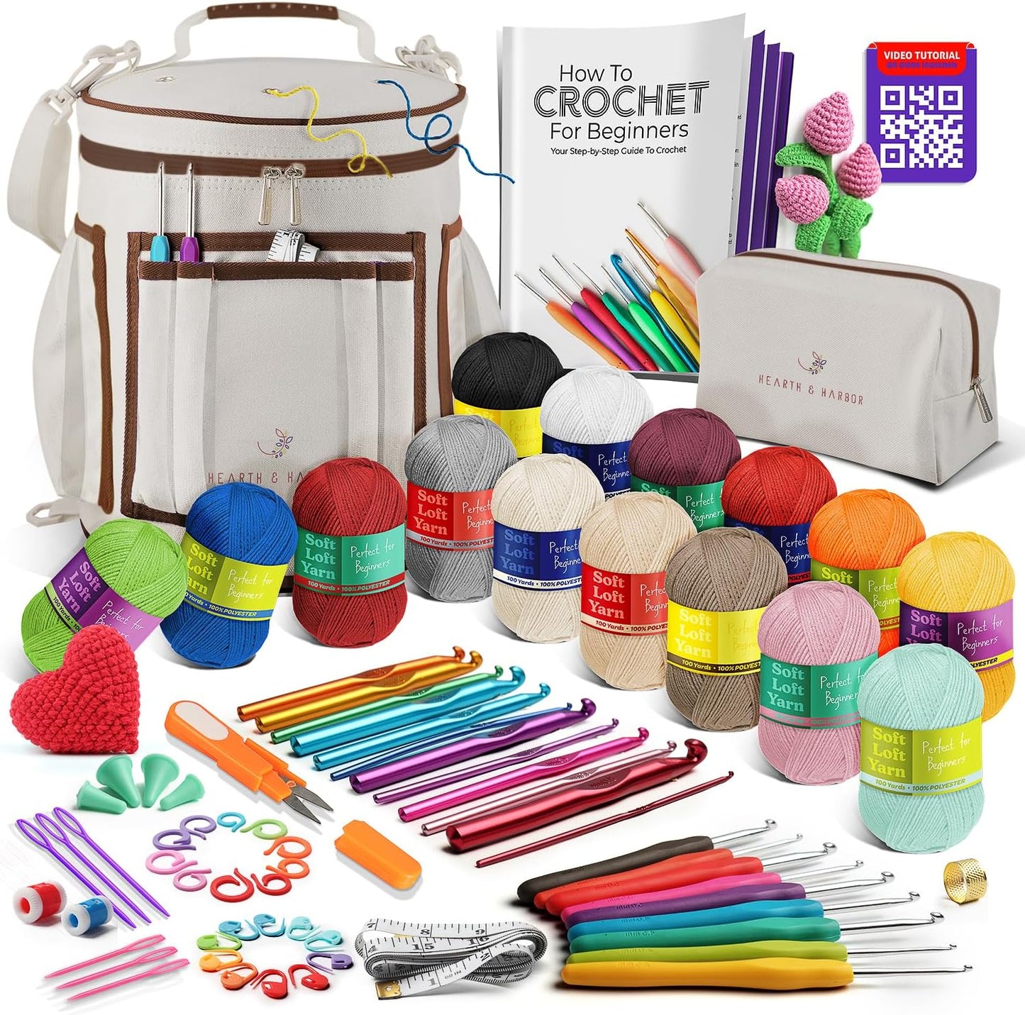 Crochet Bag Organizer – Durable Knitting Bag, Yarn Organizer for Accessories and Supplies, Canvas Yarn Holder, Crochet Carrying Case with Accessories Pouch, Storage Organizer –Mustard