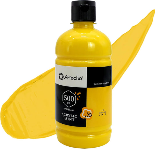 Yellow Mid Acrylic Paint 500ml / 17oz Large Bottle | Semi Glossy Finish, High Pigment Rich Color Craft Paint for Canvas, Rocks, Wood, Fabric, Ceramic, Non-Toxic