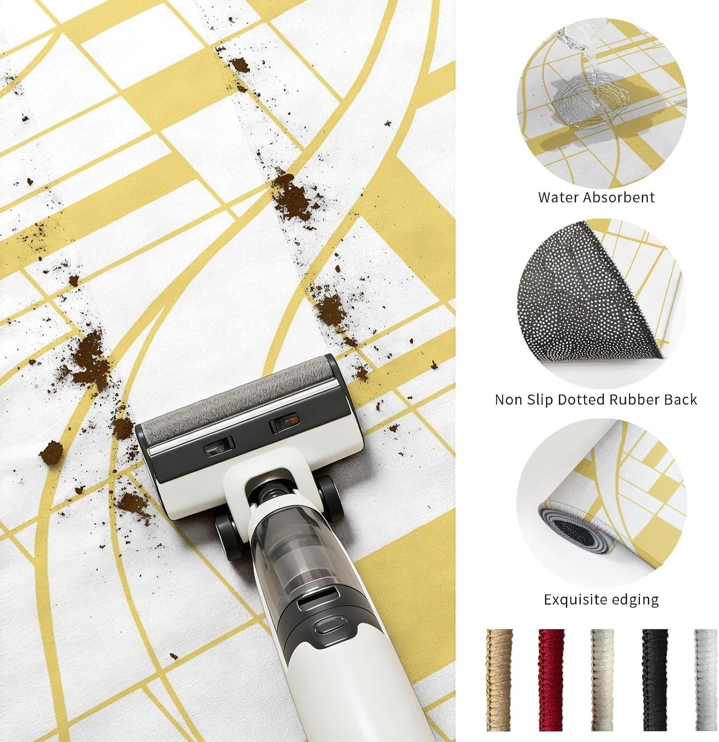 Abstract Modern Yellow Geometric Art Area Rug 4x6,Minimalist Stripe Square Non Slip Round Rugs for Living Room,Soft Floor Mat Washable Low Pile Carpet for Bedroom Dining Room Entryway