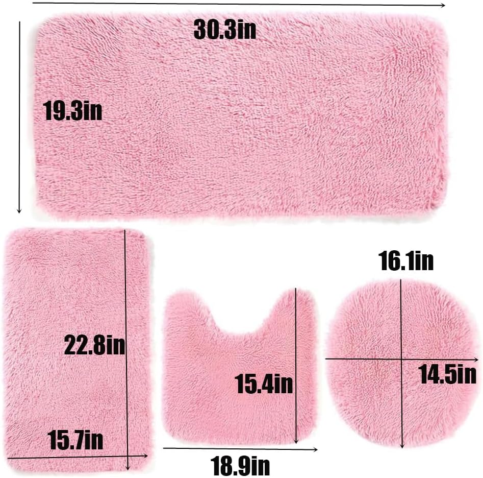 4 Piece Non Slip, Toilet Lid Cover and Contour Mat, Bath Mats Shower Mats Bath Rug Mat for Tub Toilet Bathroom (Yellow)
