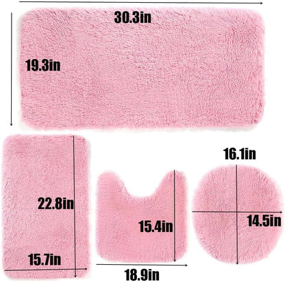 4 Piece Non Slip, Toilet Lid Cover and Contour Mat, Bath Mats Shower Mats Bath Rug Mat for Tub Toilet Bathroom (Yellow)