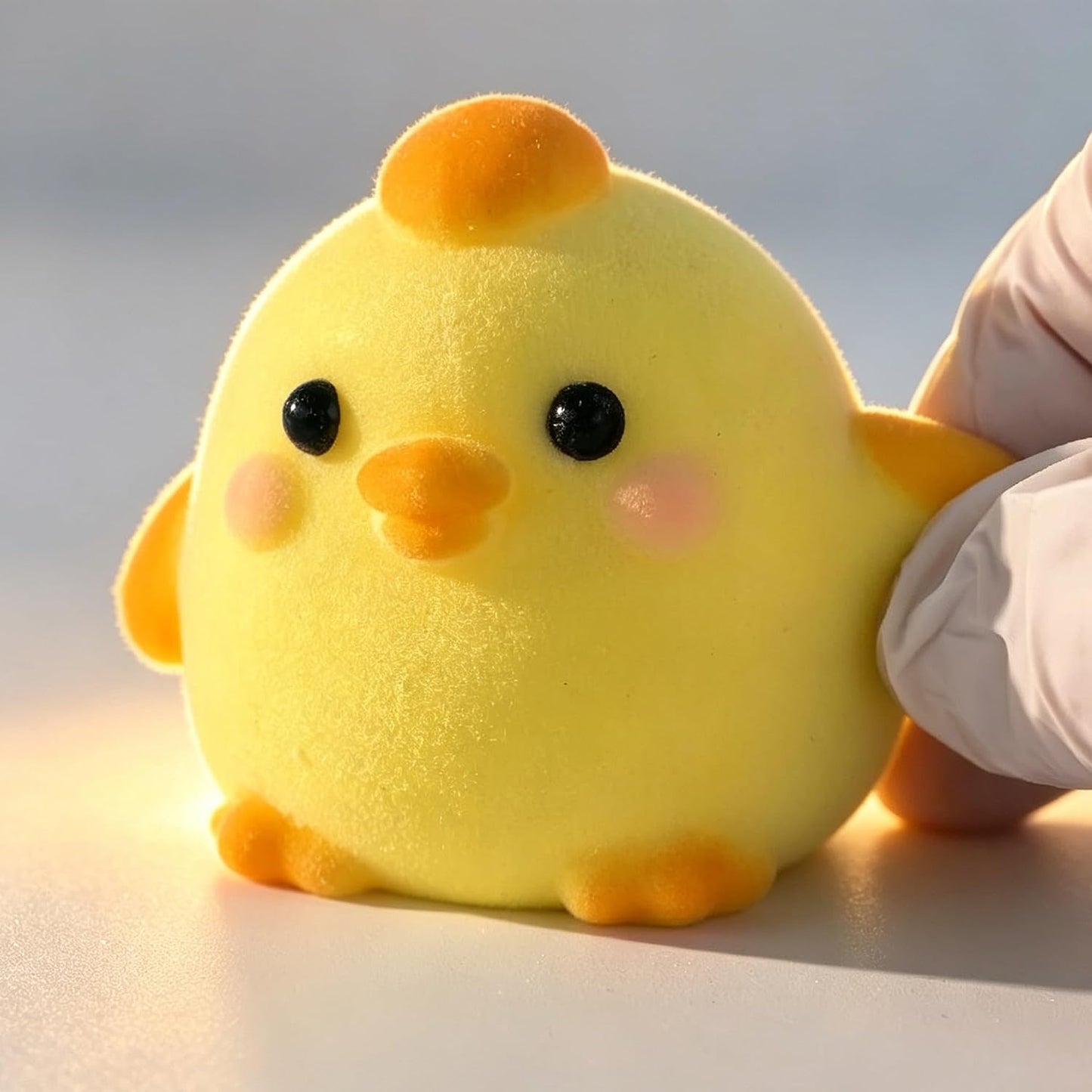 Handmade Taba Squishy Chick Toy, Cute Squishy Stress Relief Fidget Toy | Soft Non-toxic Silicone Butter Cheese Dumpling Squishy, Fuzzy Animal Sensory Toys for Kids Adults, Yellow Chick