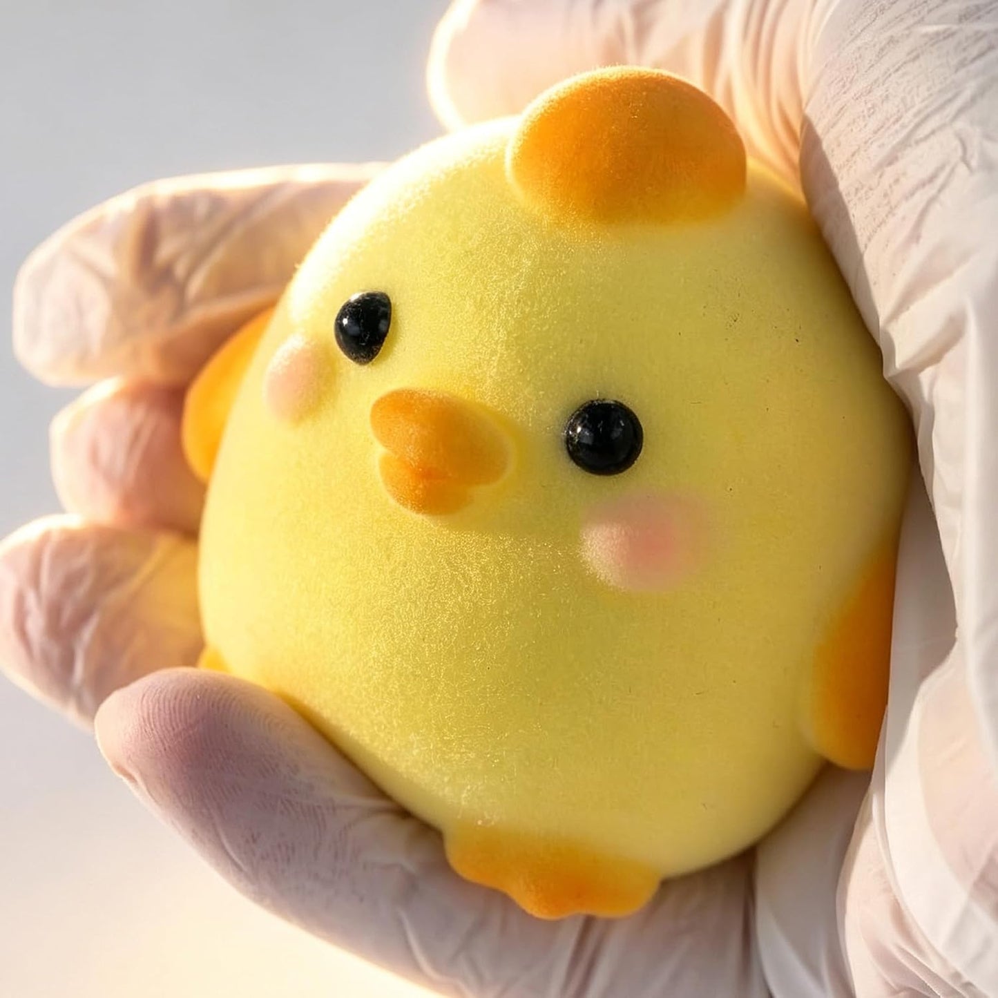 Handmade Taba Squishy Chick Toy, Cute Squishy Stress Relief Fidget Toy | Soft Non-toxic Silicone Butter Cheese Dumpling Squishy, Fuzzy Animal Sensory Toys for Kids Adults, Yellow Chick