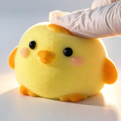 Handmade Taba Squishy Chick Toy, Cute Squishy Stress Relief Fidget Toy | Soft Non-toxic Silicone Butter Cheese Dumpling Squishy, Fuzzy Animal Sensory Toys for Kids Adults, Yellow Chick