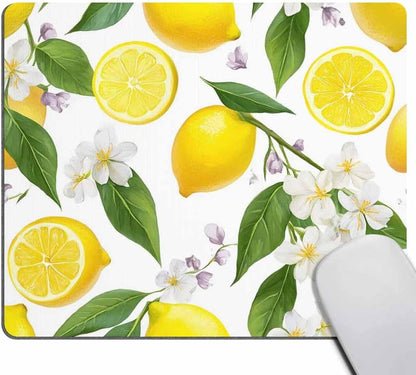 Lemon Mouse Pad Custom,Lemon Fruits with Flowers and Leaves Pattern Mousepad Non-Slip Rubber Gaming Mouse Pad Rectangle Mouse Pads for Computers Laptop