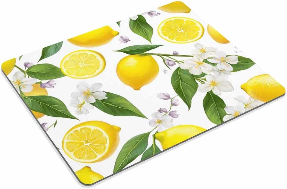 Lemon Mouse Pad Custom,Lemon Fruits with Flowers and Leaves Pattern Mousepad Non-Slip Rubber Gaming Mouse Pad Rectangle Mouse Pads for Computers Laptop