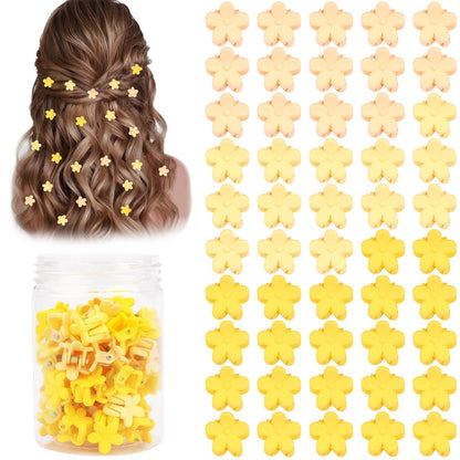 Mini Flower Hair Clips Small 50Pcs Cute Tiny Claw Clips for Bangs Thin Fine Hair Barrettes Decorative Floral Hair Accessories for Women Girls Teens (Yellow)
