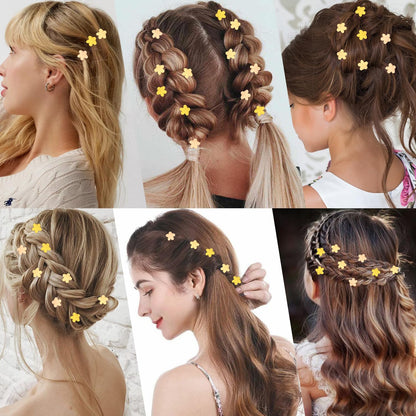 Mini Flower Hair Clips Small 50Pcs Cute Tiny Claw Clips for Bangs Thin Fine Hair Barrettes Decorative Floral Hair Accessories for Women Girls Teens (Yellow)