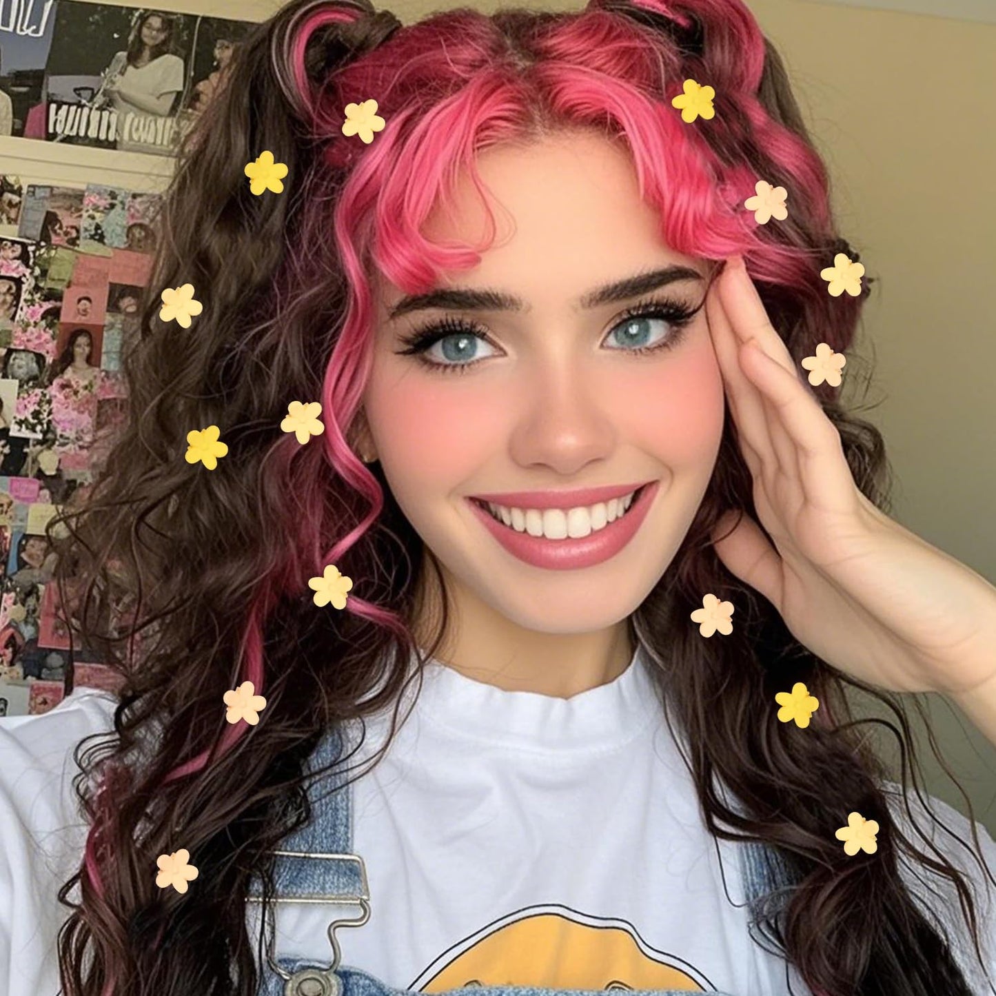 Mini Flower Hair Clips Small 50Pcs Cute Tiny Claw Clips for Bangs Thin Fine Hair Barrettes Decorative Floral Hair Accessories for Women Girls Teens (Yellow)