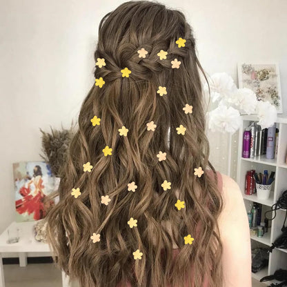 Mini Flower Hair Clips Small 50Pcs Cute Tiny Claw Clips for Bangs Thin Fine Hair Barrettes Decorative Floral Hair Accessories for Women Girls Teens (Yellow)