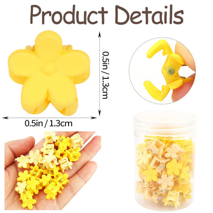 Mini Flower Hair Clips Small 50Pcs Cute Tiny Claw Clips for Bangs Thin Fine Hair Barrettes Decorative Floral Hair Accessories for Women Girls Teens (Yellow)