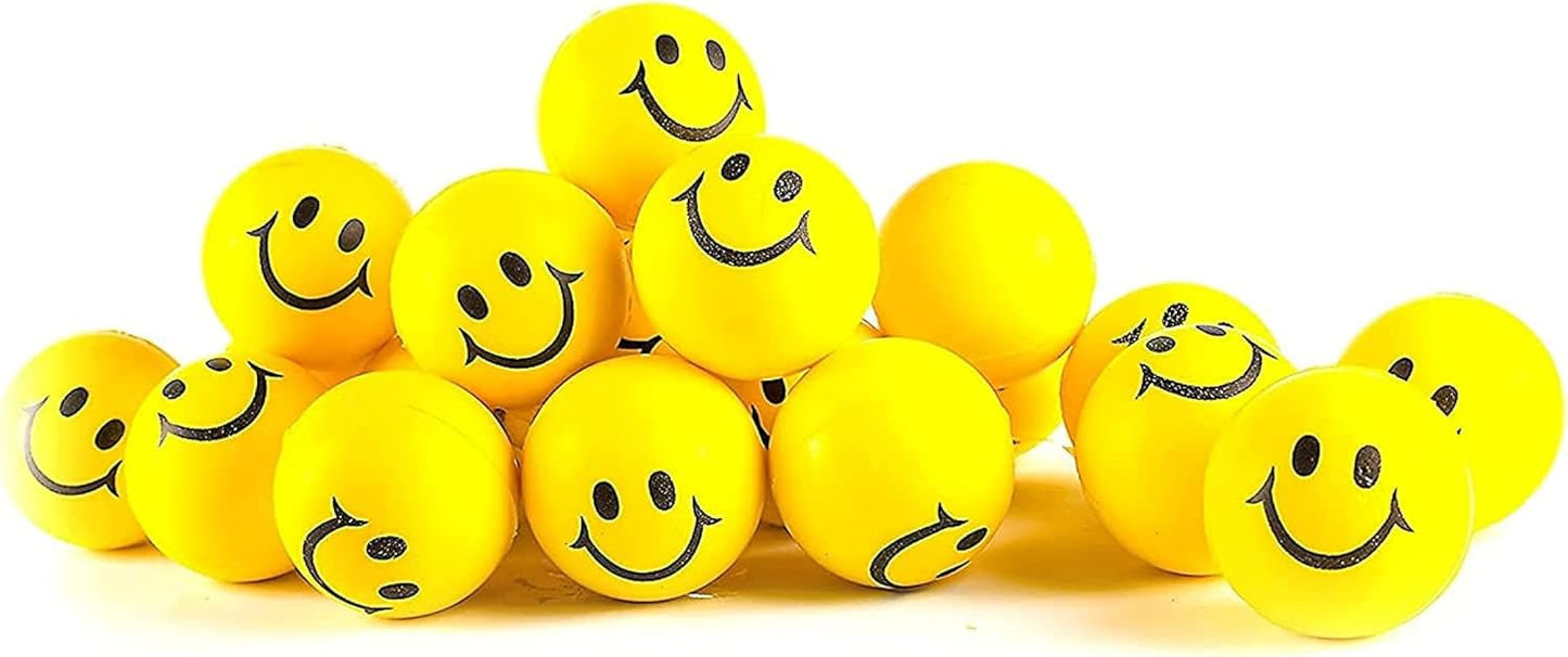 24 Pack Stress Balls for Kids and Adults - 2" Stress Ball in Bulk - Neon Yellow Squishy Balls with Smiley Faces - Fun Party Favors for Classroom, Goodie Bags, and Fidget Toys for Kids