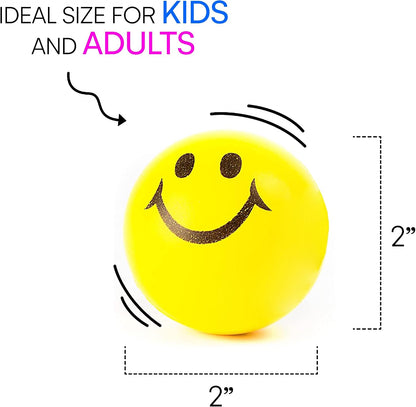 24 Pack Stress Balls for Kids and Adults - 2" Stress Ball in Bulk - Neon Yellow Squishy Balls with Smiley Faces - Fun Party Favors for Classroom, Goodie Bags, and Fidget Toys for Kids