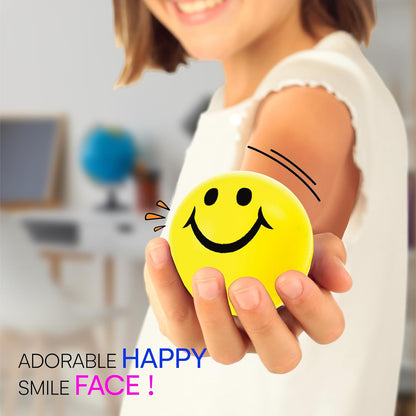 24 Pack Stress Balls for Kids and Adults - 2" Stress Ball in Bulk - Neon Yellow Squishy Balls with Smiley Faces - Fun Party Favors for Classroom, Goodie Bags, and Fidget Toys for Kids