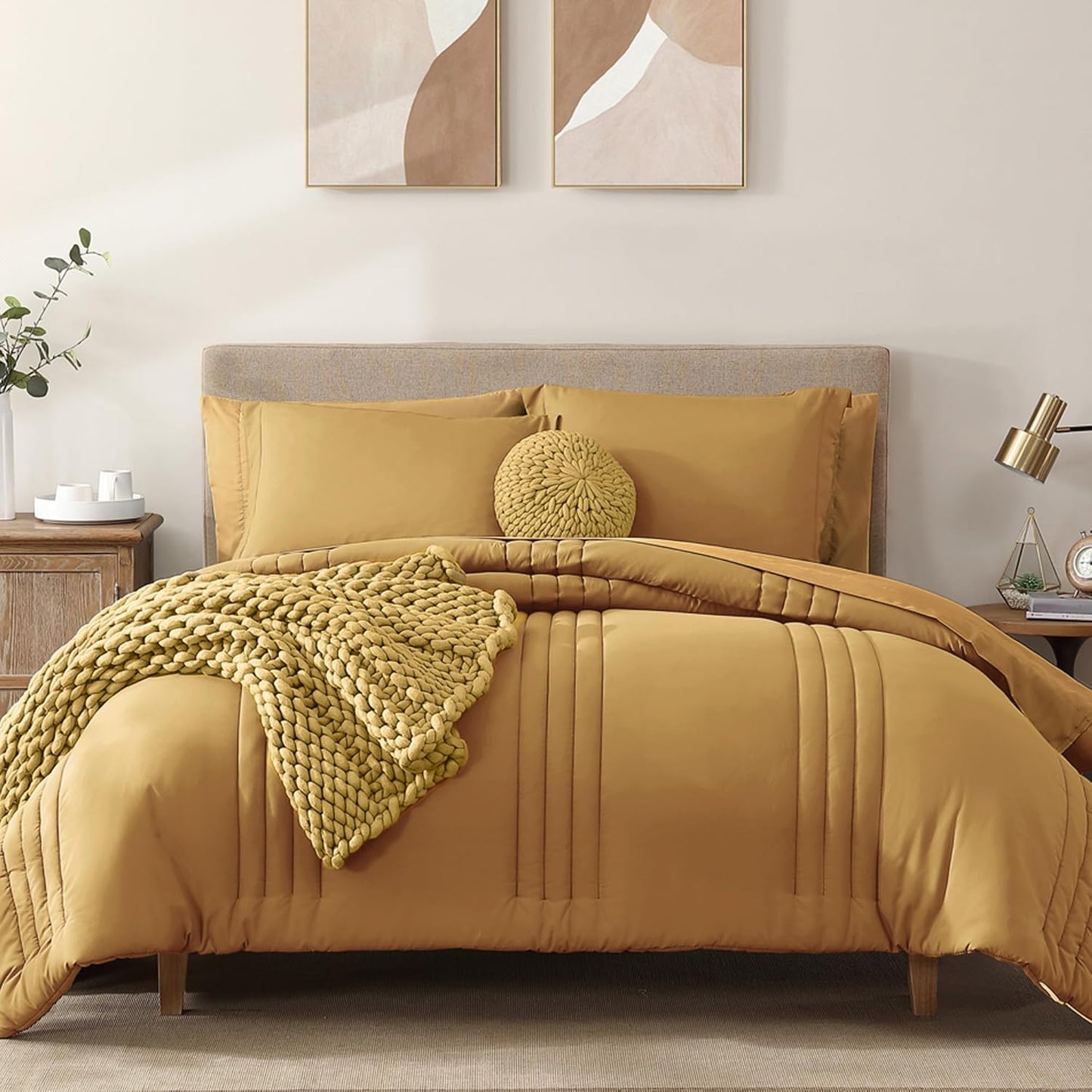 King Size Comforter Set - 7 Pieces Bed in a Bag King, Desert Yellow Bedding Sets with Comforter, All Seasons Comforter Bed Set with Sheets, Pillowcases & Shams