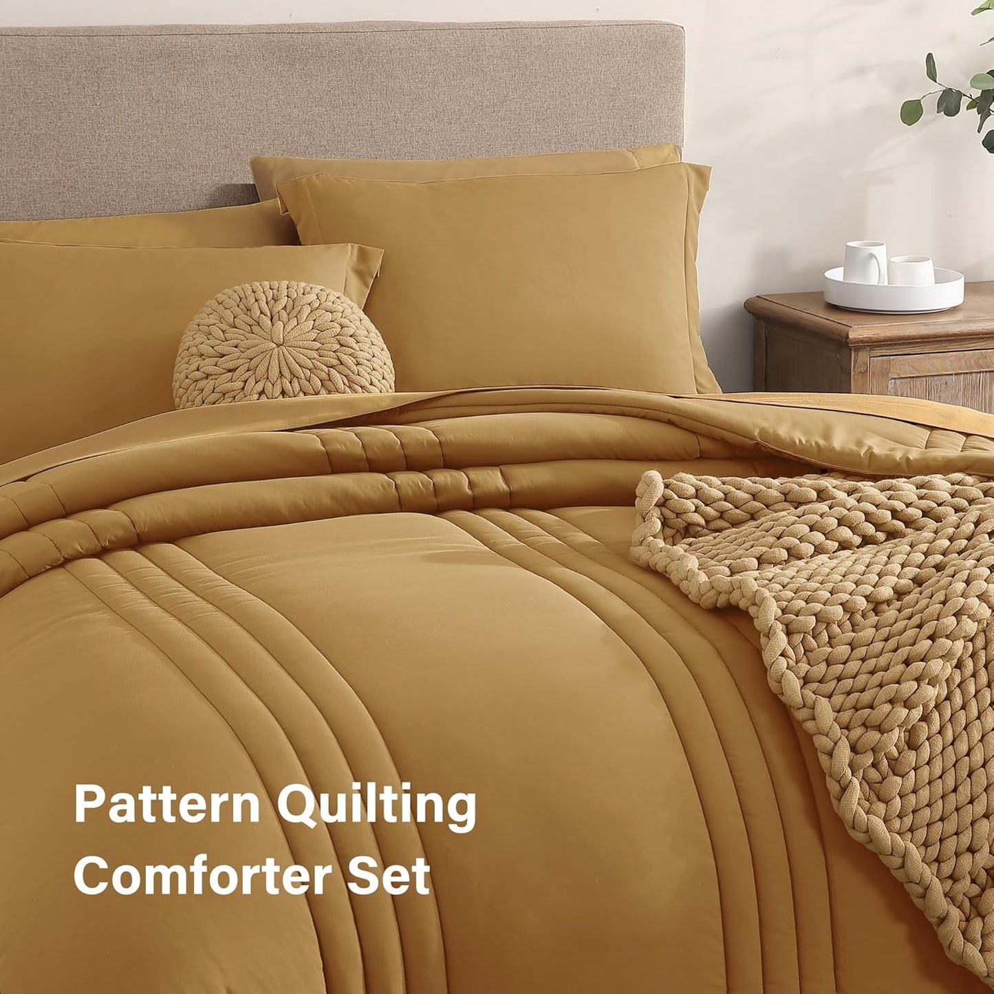King Size Comforter Set - 7 Pieces Bed in a Bag King, Desert Yellow Bedding Sets with Comforter, All Seasons Comforter Bed Set with Sheets, Pillowcases & Shams