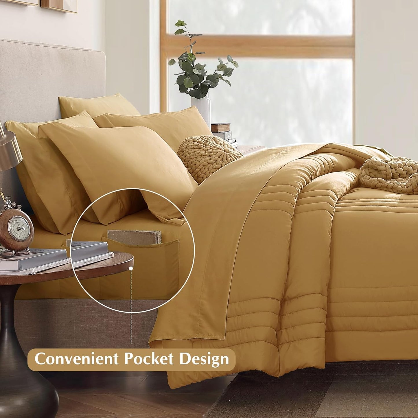 King Size Comforter Set - 7 Pieces Bed in a Bag King, Desert Yellow Bedding Sets with Comforter, All Seasons Comforter Bed Set with Sheets, Pillowcases & Shams