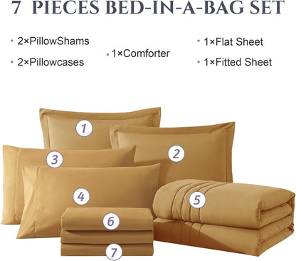 King Size Comforter Set - 7 Pieces Bed in a Bag King, Desert Yellow Bedding Sets with Comforter, All Seasons Comforter Bed Set with Sheets, Pillowcases & Shams