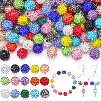 100 pcs 10mm Rhinestone Beads for Jewelry Making, Yellow Shiny Round Shamballa Disco Beads Bulk, Sparkle Crystal Clay Christmas for Bracelet Baseball Necklace Earring Crafting and DIY