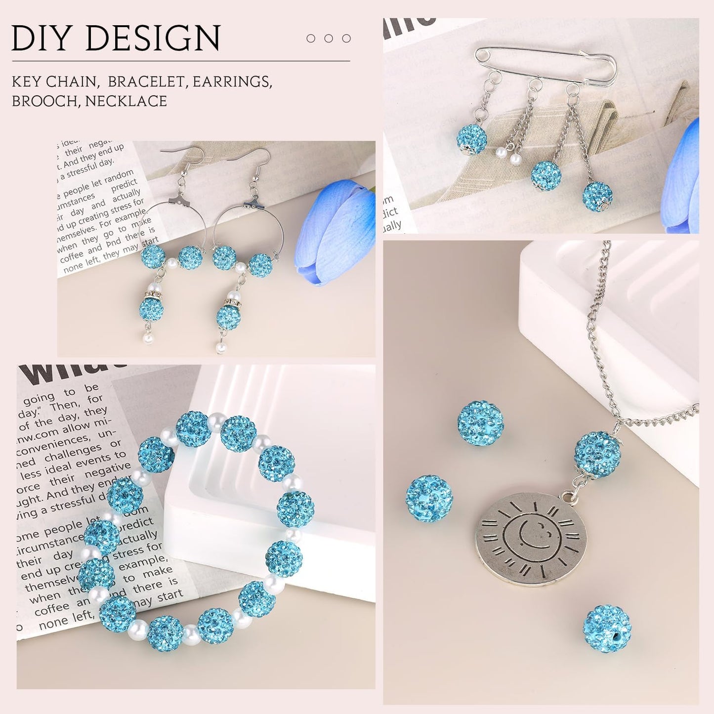 100 pcs 10mm Rhinestone Beads for Jewelry Making, Yellow Shiny Round Shamballa Disco Beads Bulk, Sparkle Crystal Clay Christmas for Bracelet Baseball Necklace Earring Crafting and DIY