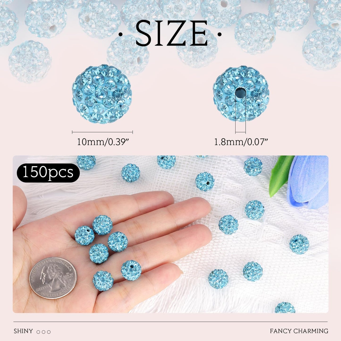 100 pcs 10mm Rhinestone Beads for Jewelry Making, Yellow Shiny Round Shamballa Disco Beads Bulk, Sparkle Crystal Clay Christmas for Bracelet Baseball Necklace Earring Crafting and DIY