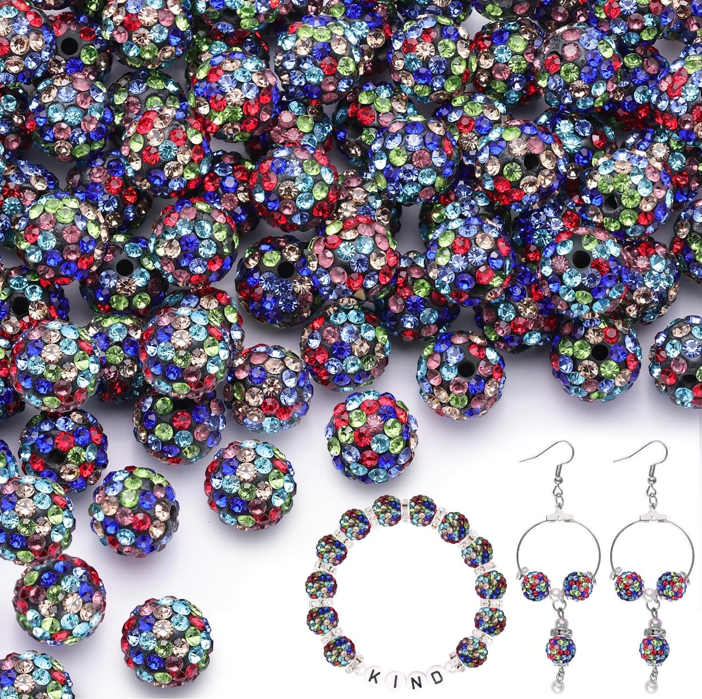 100 pcs 10mm Rhinestone Beads for Jewelry Making, Yellow Shiny Round Shamballa Disco Beads Bulk, Sparkle Crystal Clay Christmas for Bracelet Baseball Necklace Earring Crafting and DIY