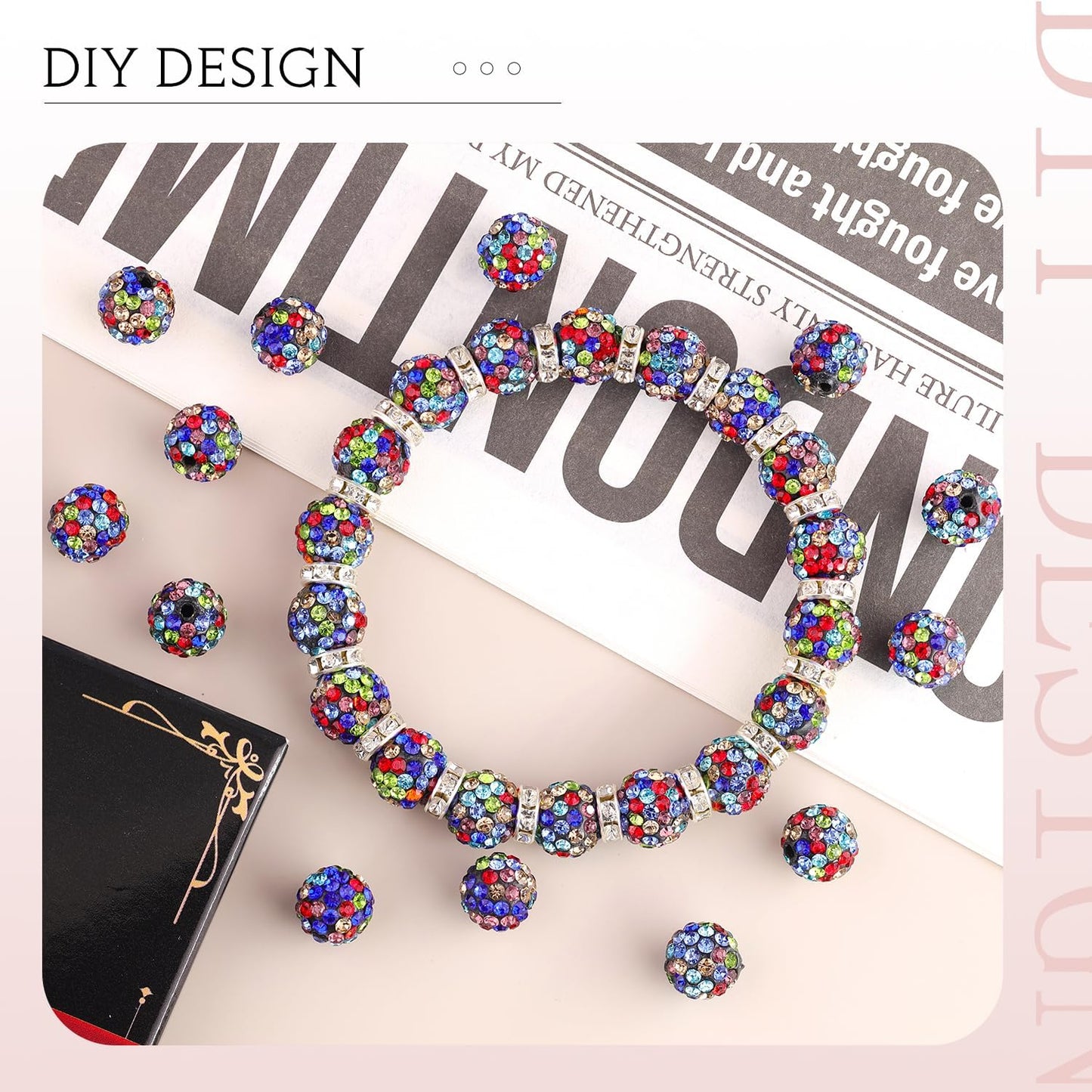 100 pcs 10mm Rhinestone Beads for Jewelry Making, Yellow Shiny Round Shamballa Disco Beads Bulk, Sparkle Crystal Clay Christmas for Bracelet Baseball Necklace Earring Crafting and DIY