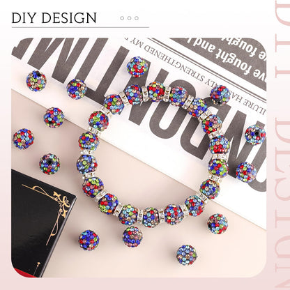 100 pcs 10mm Rhinestone Beads for Jewelry Making, Yellow Shiny Round Shamballa Disco Beads Bulk, Sparkle Crystal Clay Christmas for Bracelet Baseball Necklace Earring Crafting and DIY