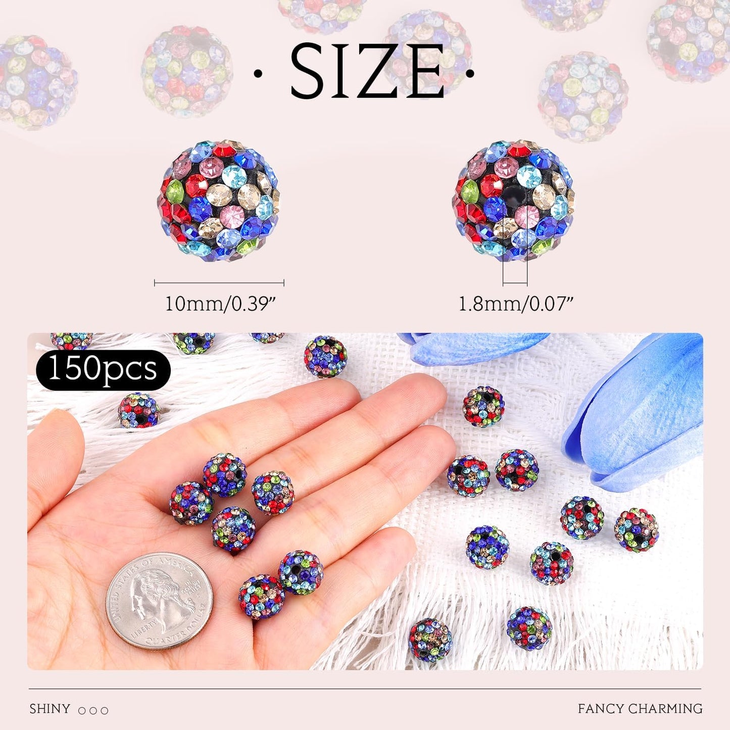100 pcs 10mm Rhinestone Beads for Jewelry Making, Yellow Shiny Round Shamballa Disco Beads Bulk, Sparkle Crystal Clay Christmas for Bracelet Baseball Necklace Earring Crafting and DIY