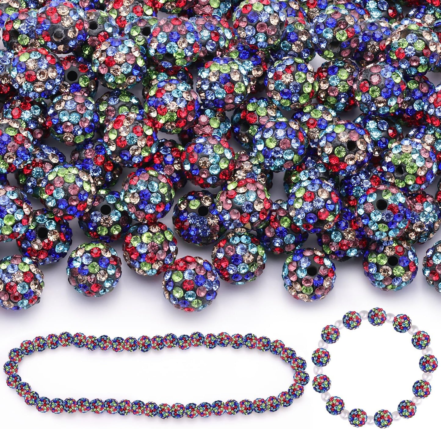 100 pcs 10mm Rhinestone Beads for Jewelry Making, Yellow Shiny Round Shamballa Disco Beads Bulk, Sparkle Crystal Clay Christmas for Bracelet Baseball Necklace Earring Crafting and DIY