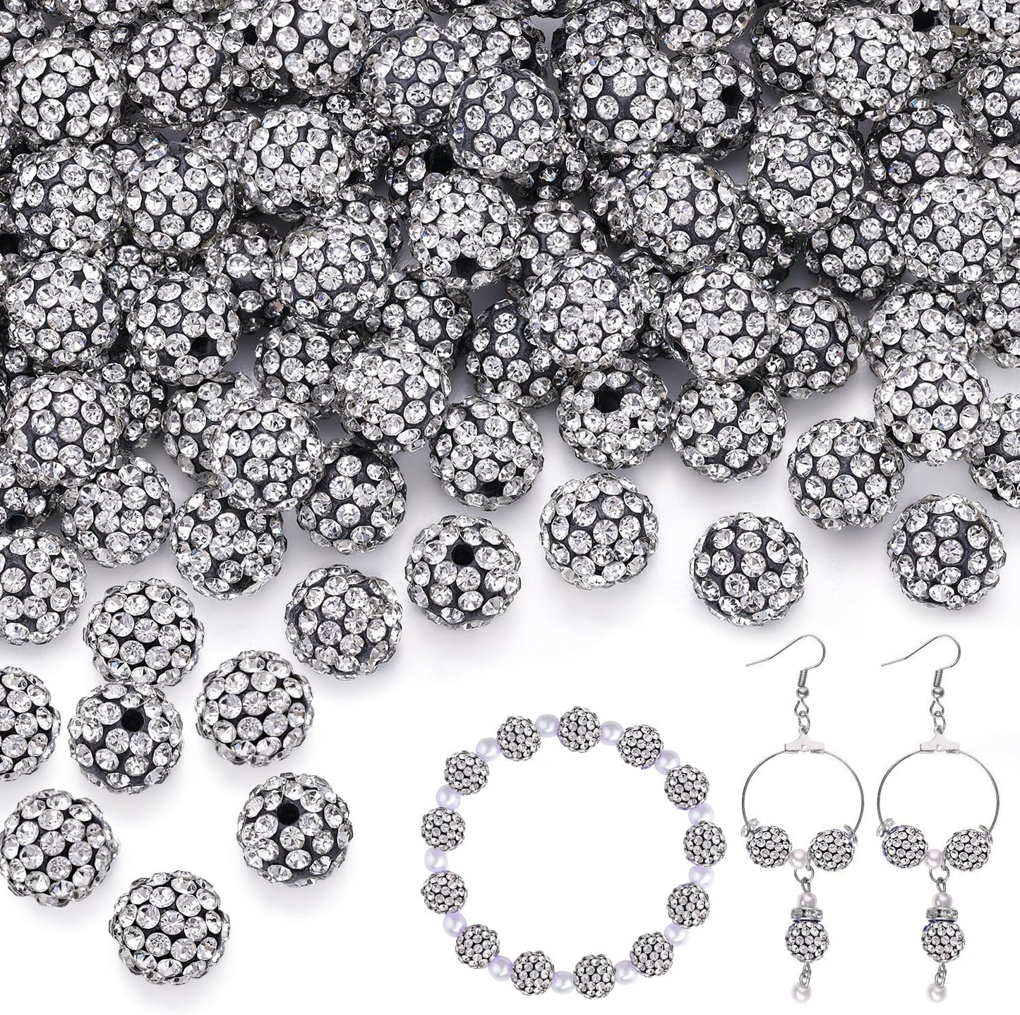 100 pcs 10mm Rhinestone Beads for Jewelry Making, Yellow Shiny Round Shamballa Disco Beads Bulk, Sparkle Crystal Clay Christmas for Bracelet Baseball Necklace Earring Crafting and DIY