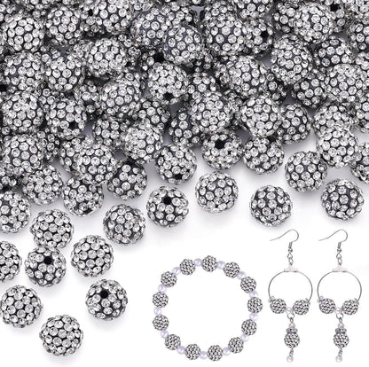 100 pcs 10mm Rhinestone Beads for Jewelry Making, Yellow Shiny Round Shamballa Disco Beads Bulk, Sparkle Crystal Clay Christmas for Bracelet Baseball Necklace Earring Crafting and DIY