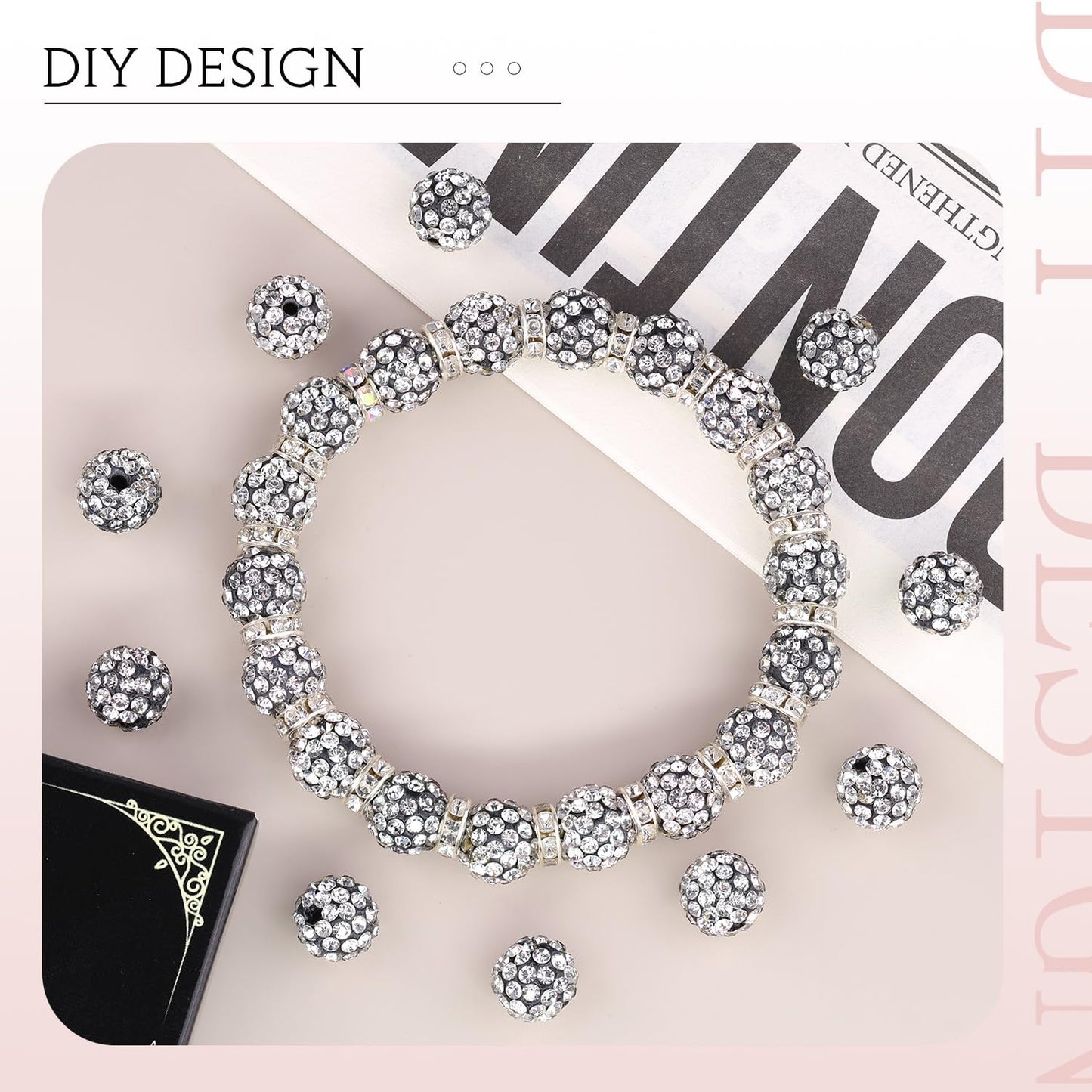 100 pcs 10mm Rhinestone Beads for Jewelry Making, Yellow Shiny Round Shamballa Disco Beads Bulk, Sparkle Crystal Clay Christmas for Bracelet Baseball Necklace Earring Crafting and DIY