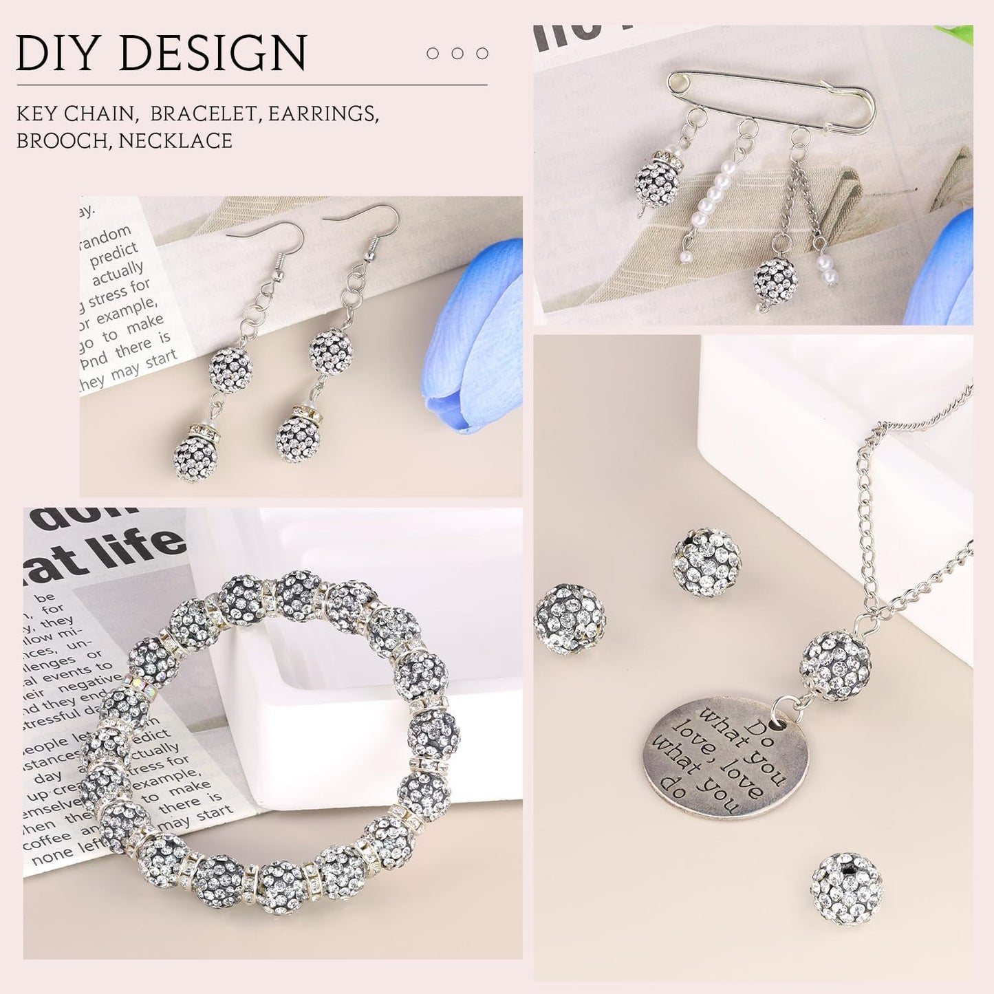 100 pcs 10mm Rhinestone Beads for Jewelry Making, Yellow Shiny Round Shamballa Disco Beads Bulk, Sparkle Crystal Clay Christmas for Bracelet Baseball Necklace Earring Crafting and DIY