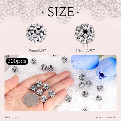 100 pcs 10mm Rhinestone Beads for Jewelry Making, Yellow Shiny Round Shamballa Disco Beads Bulk, Sparkle Crystal Clay Christmas for Bracelet Baseball Necklace Earring Crafting and DIY