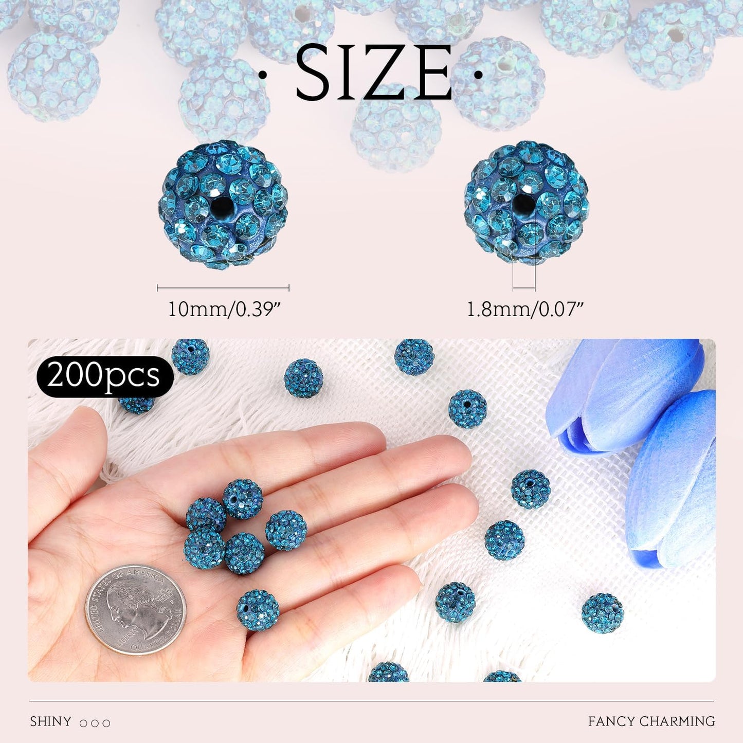 100 pcs 10mm Rhinestone Beads for Jewelry Making, Yellow Shiny Round Shamballa Disco Beads Bulk, Sparkle Crystal Clay Christmas for Bracelet Baseball Necklace Earring Crafting and DIY