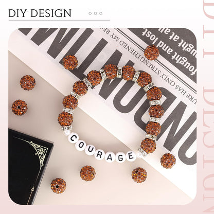 100 pcs 10mm Rhinestone Beads for Jewelry Making, Yellow Shiny Round Shamballa Disco Beads Bulk, Sparkle Crystal Clay Christmas for Bracelet Baseball Necklace Earring Crafting and DIY