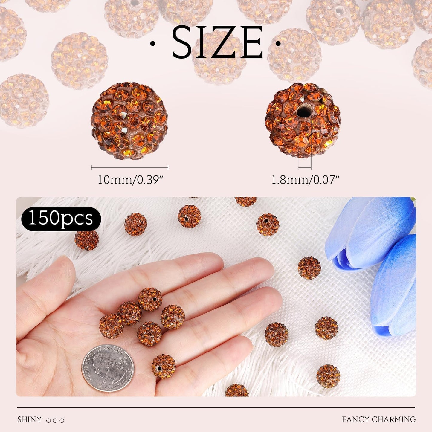100 pcs 10mm Rhinestone Beads for Jewelry Making, Yellow Shiny Round Shamballa Disco Beads Bulk, Sparkle Crystal Clay Christmas for Bracelet Baseball Necklace Earring Crafting and DIY