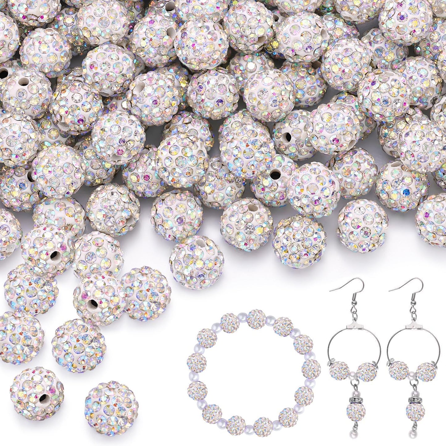 100 pcs 10mm Rhinestone Beads for Jewelry Making, Yellow Shiny Round Shamballa Disco Beads Bulk, Sparkle Crystal Clay Christmas for Bracelet Baseball Necklace Earring Crafting and DIY