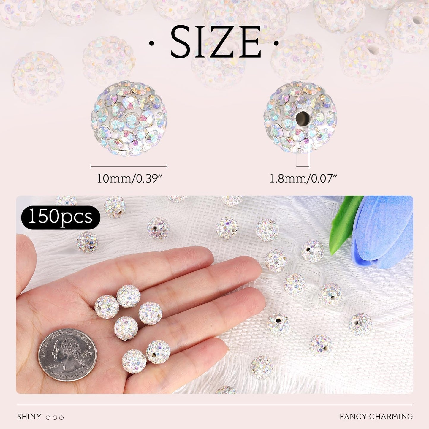 100 pcs 10mm Rhinestone Beads for Jewelry Making, Yellow Shiny Round Shamballa Disco Beads Bulk, Sparkle Crystal Clay Christmas for Bracelet Baseball Necklace Earring Crafting and DIY