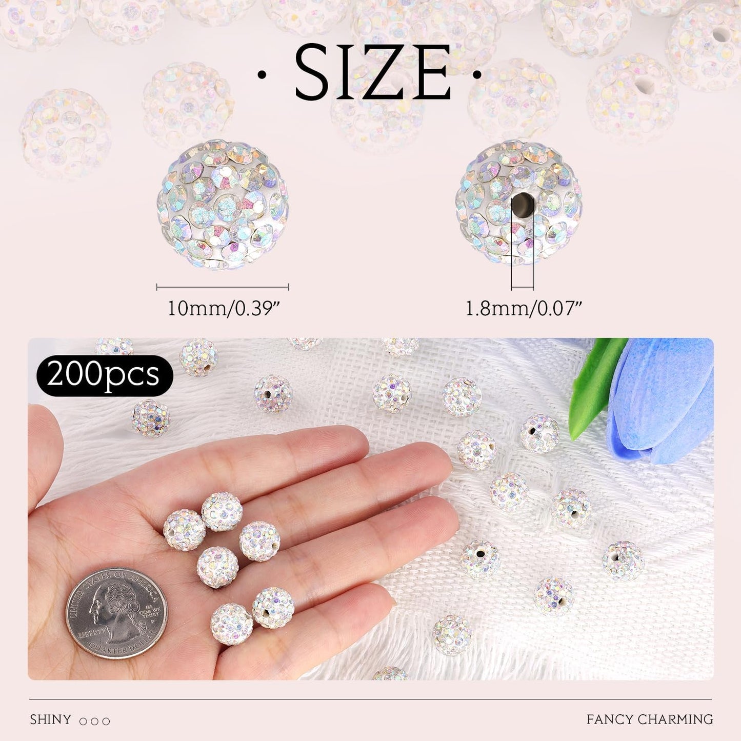 100 pcs 10mm Rhinestone Beads for Jewelry Making, Yellow Shiny Round Shamballa Disco Beads Bulk, Sparkle Crystal Clay Christmas for Bracelet Baseball Necklace Earring Crafting and DIY