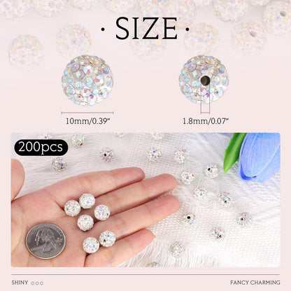 100 pcs 10mm Rhinestone Beads for Jewelry Making, Yellow Shiny Round Shamballa Disco Beads Bulk, Sparkle Crystal Clay Christmas for Bracelet Baseball Necklace Earring Crafting and DIY